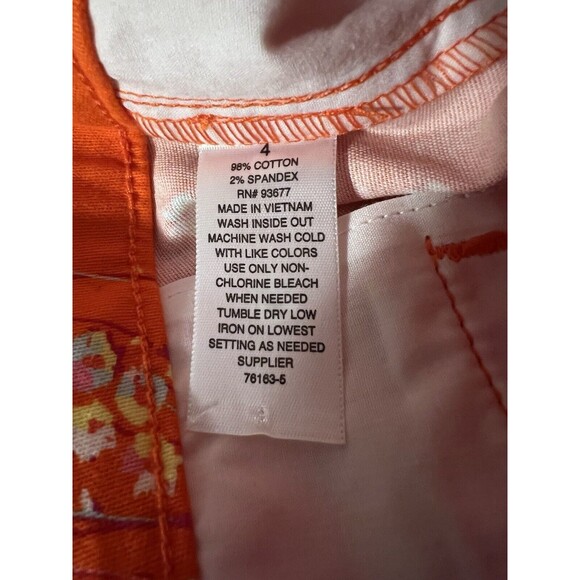 a.n.a A New Approach Shorts Womens Sz 4 Orange Floral Twill Front Zip Pockets - Picture 4 of 5